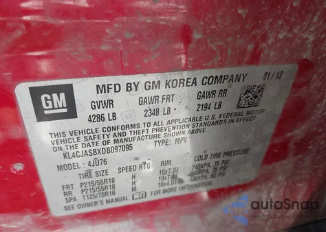 2013 Buick Encore из США, поврежденный, VIN KL4CJASBXDB097095